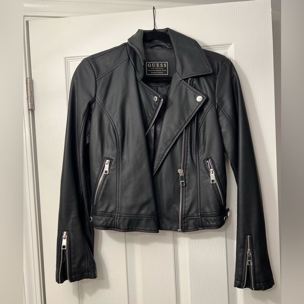 GUESS Faux Leather Moto Jacket in Black